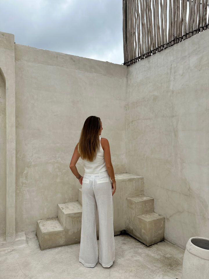 Bali hør vest - Hvid