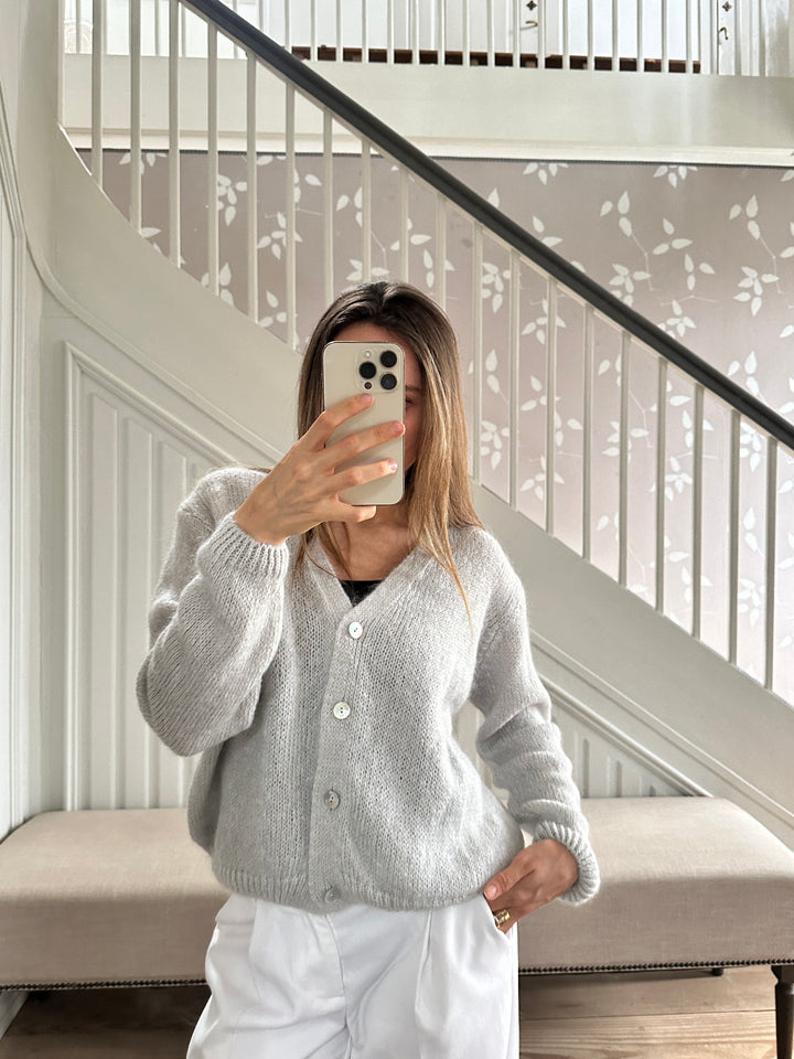 Belle Mohair Cardigan - Lysegrå