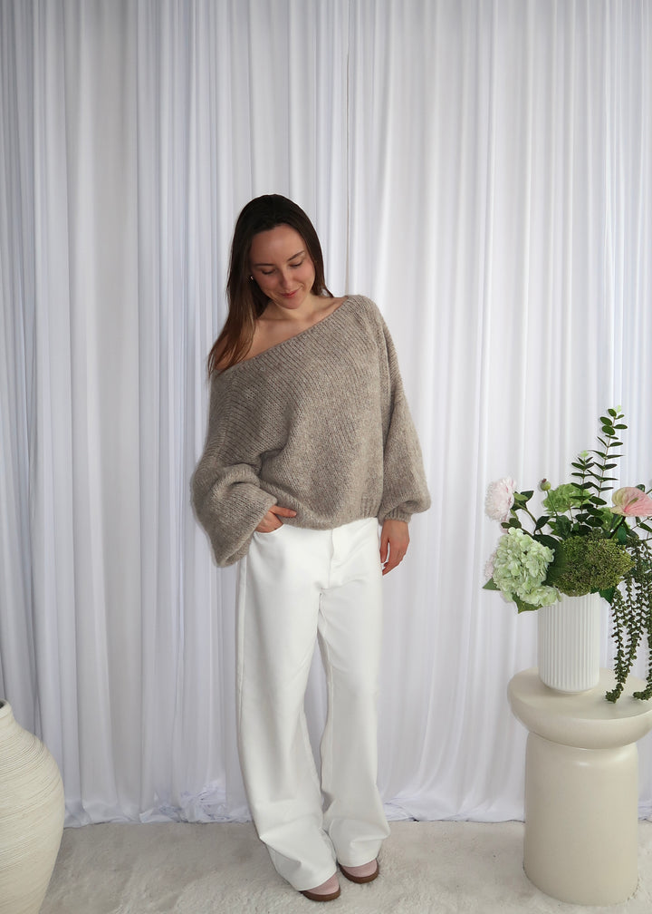 Bow Langærmet Cardigan - Taupe