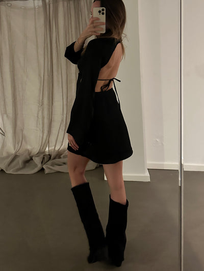 Open tie back dress - Black