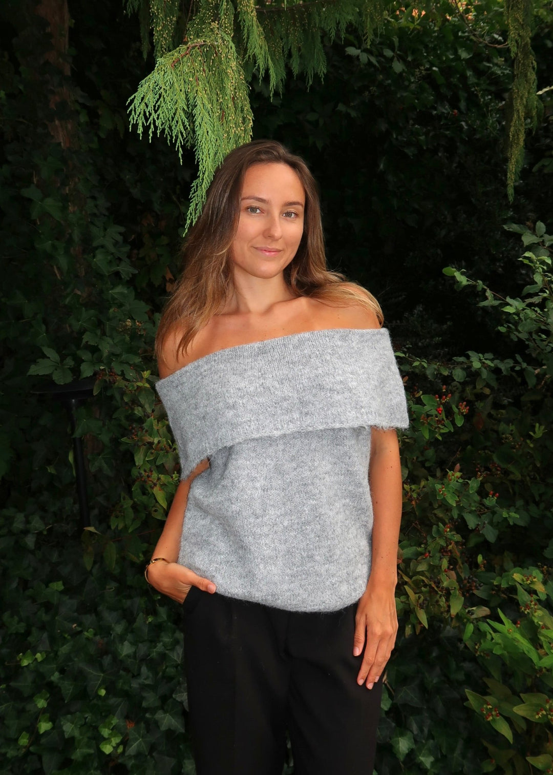 Off shoulder sweater - lysegrå